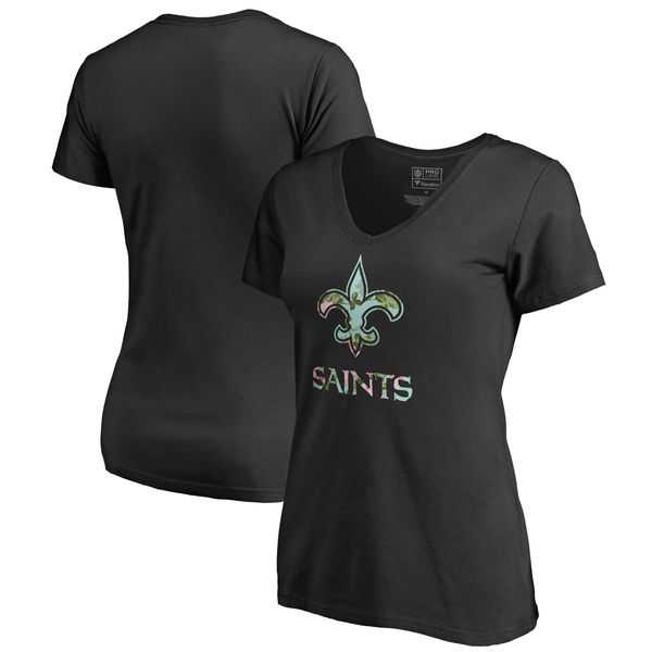 Women New Orleans Saints NFL Pro Line by Fanatics Branded Lovely Plus Size V Neck T-Shirt Black